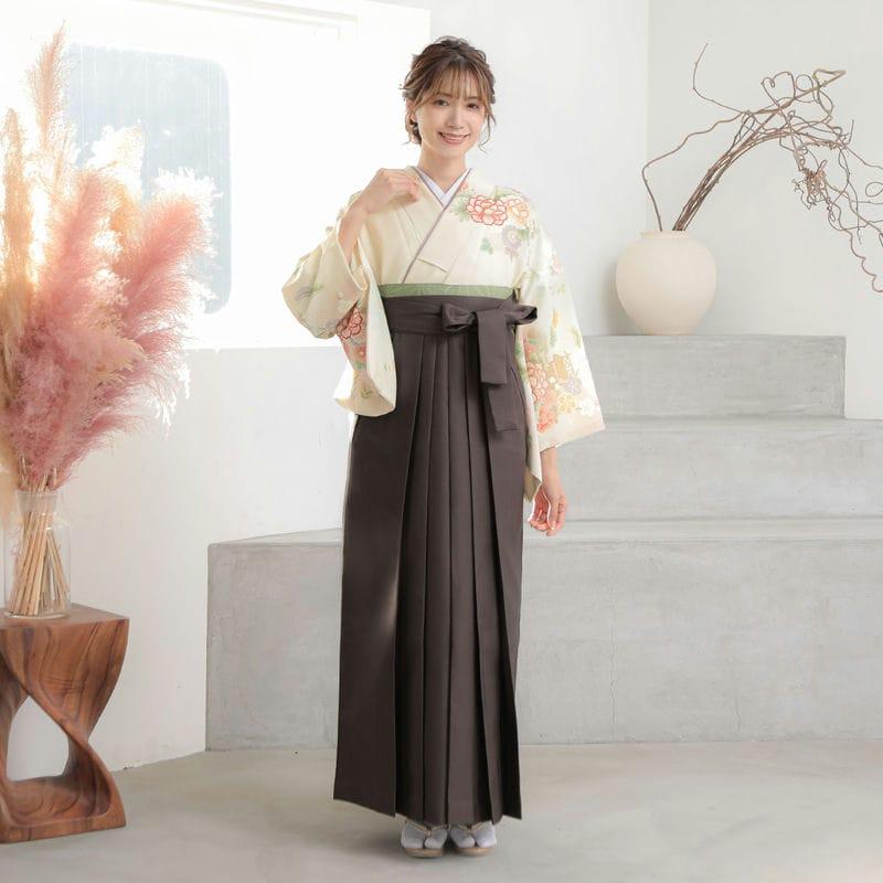 卒業式 袴レンタル 先生 教員 訪問着袴 フルセット 上品 ジャパンスタイル クリーム色　垣根に牡丹 HG877_2
