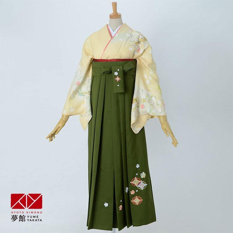 卒業式 袴レンタル 先生 教員 訪問着袴 フルセット 上品 薄黄 短冊と流水に小桜 HG955