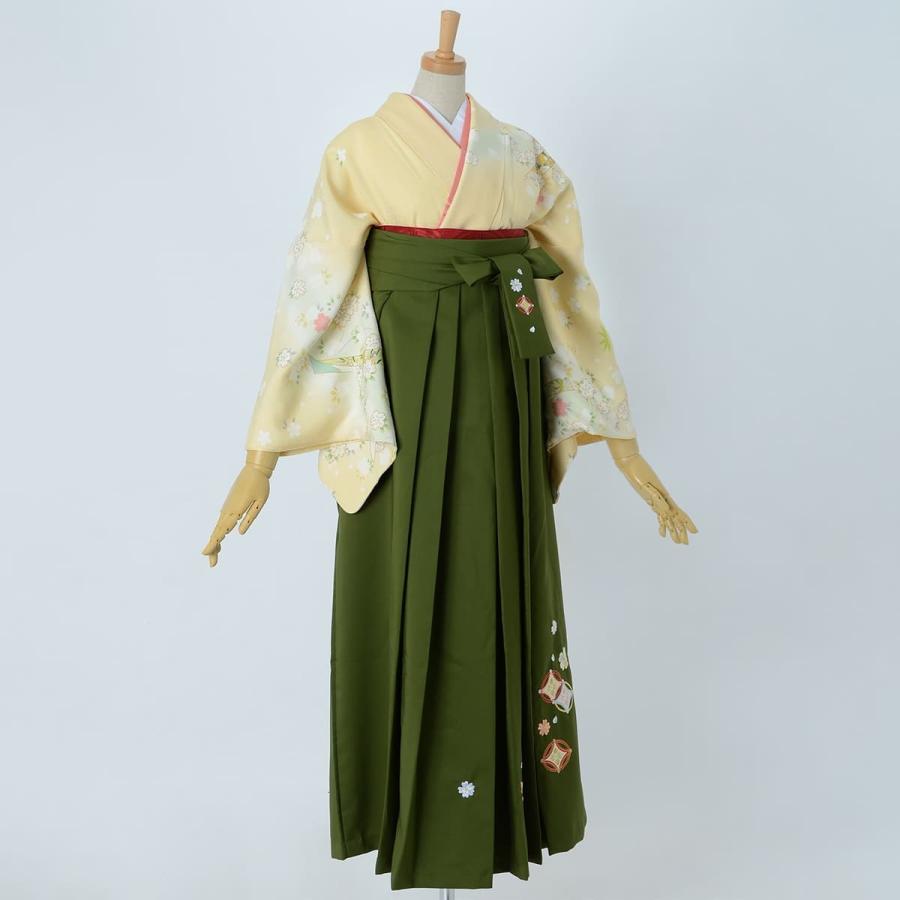 卒業式 袴レンタル 先生 教員 訪問着袴 フルセット 上品 薄黄 短冊と流水に小桜 HG955_1