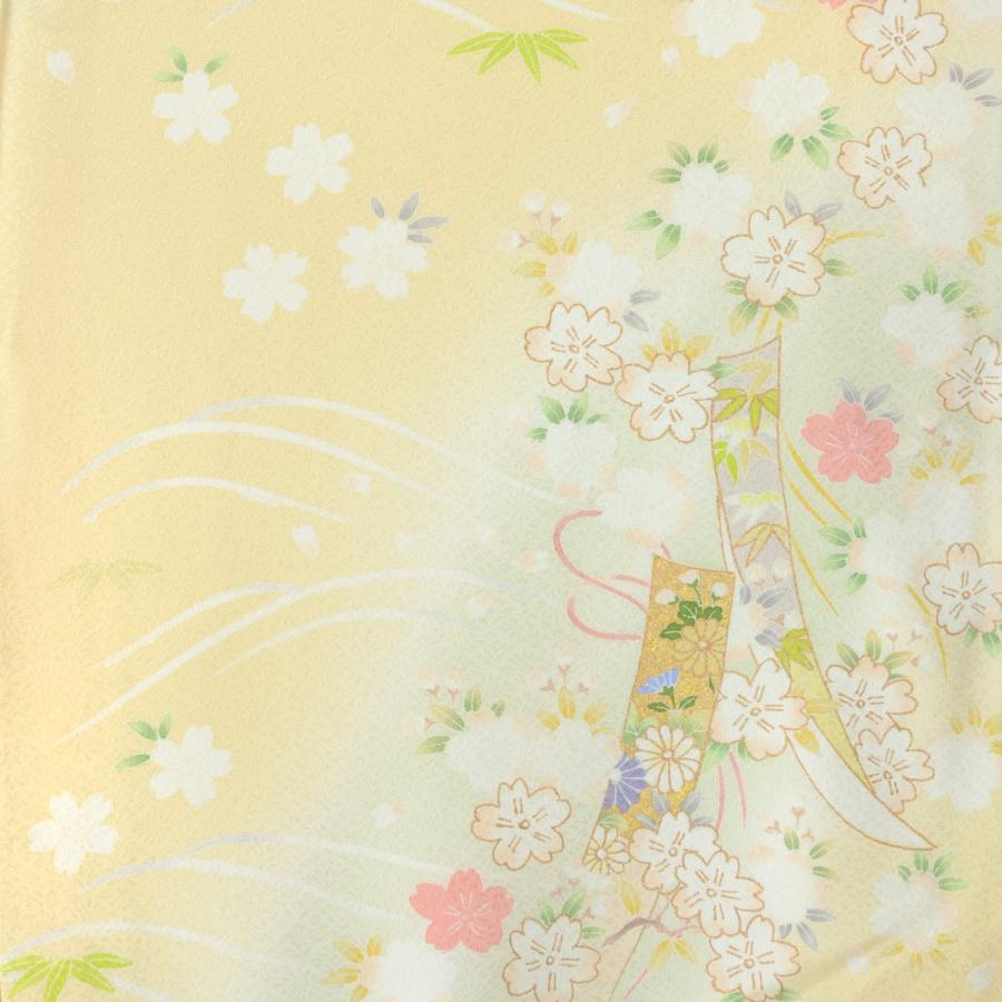 卒業式 袴レンタル 先生 教員 訪問着袴 フルセット 上品 薄黄 短冊と流水に小桜 HG955_2