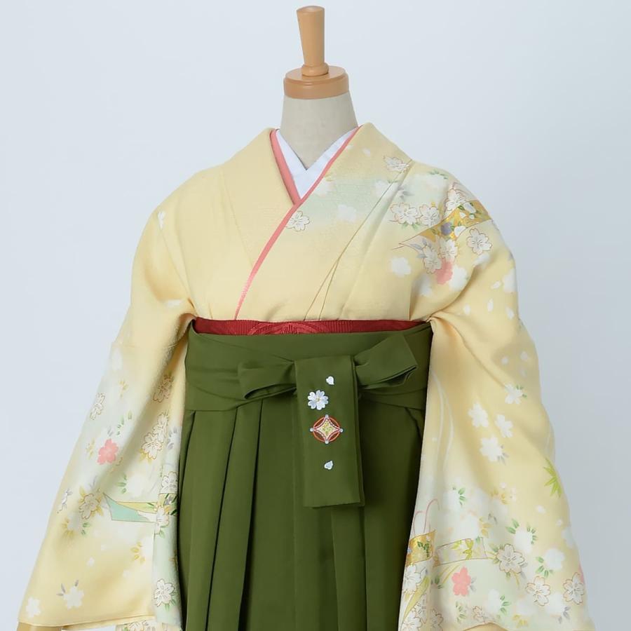 卒業式 袴レンタル 先生 教員 訪問着袴 フルセット 上品 薄黄 短冊と流水に小桜 HG955_3