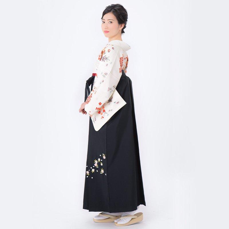 卒業式 袴レンタル 先生 教員 訪問着袴 フルセット 上品 ジャパンスタイル オフホワイト　松川菱に鶴松竹梅(H1002) HG975_2