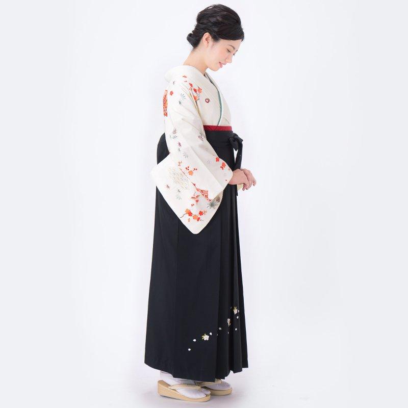 卒業式 袴レンタル 先生 教員 訪問着袴 フルセット 上品 ジャパンスタイル オフホワイト　松川菱に鶴松竹梅(H1002) HG975_5