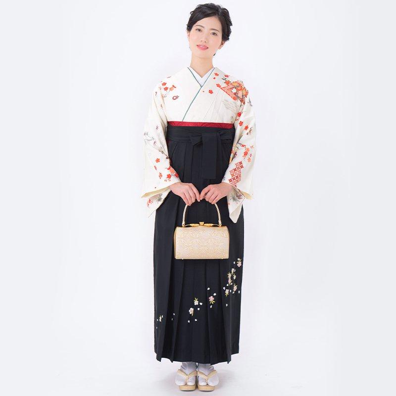 卒業式 袴レンタル 先生 教員 訪問着袴 フルセット 上品 ジャパンスタイル オフホワイト　松川菱に鶴松竹梅(H1002) HG975_6