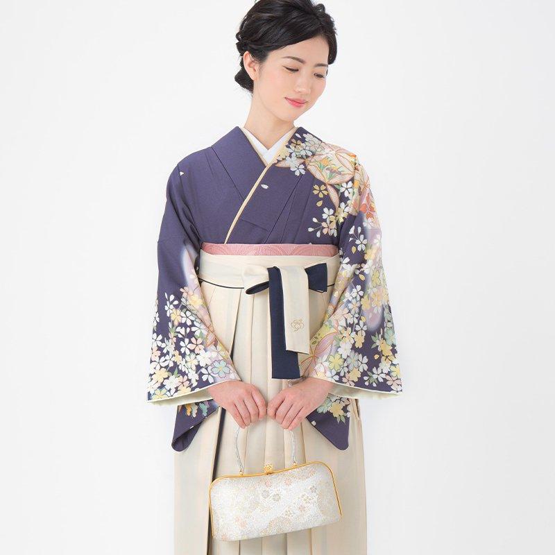 卒業式 袴レンタル 先生 教員 訪問着袴 フルセット 上品 ジャパンスタイル 藤鼠　桜に七宝(H948) HG996_6