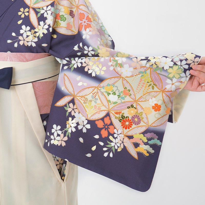 卒業式 袴レンタル 先生 教員 訪問着袴 フルセット 上品 ジャパンスタイル 藤鼠　桜に七宝(H948) HG996_7