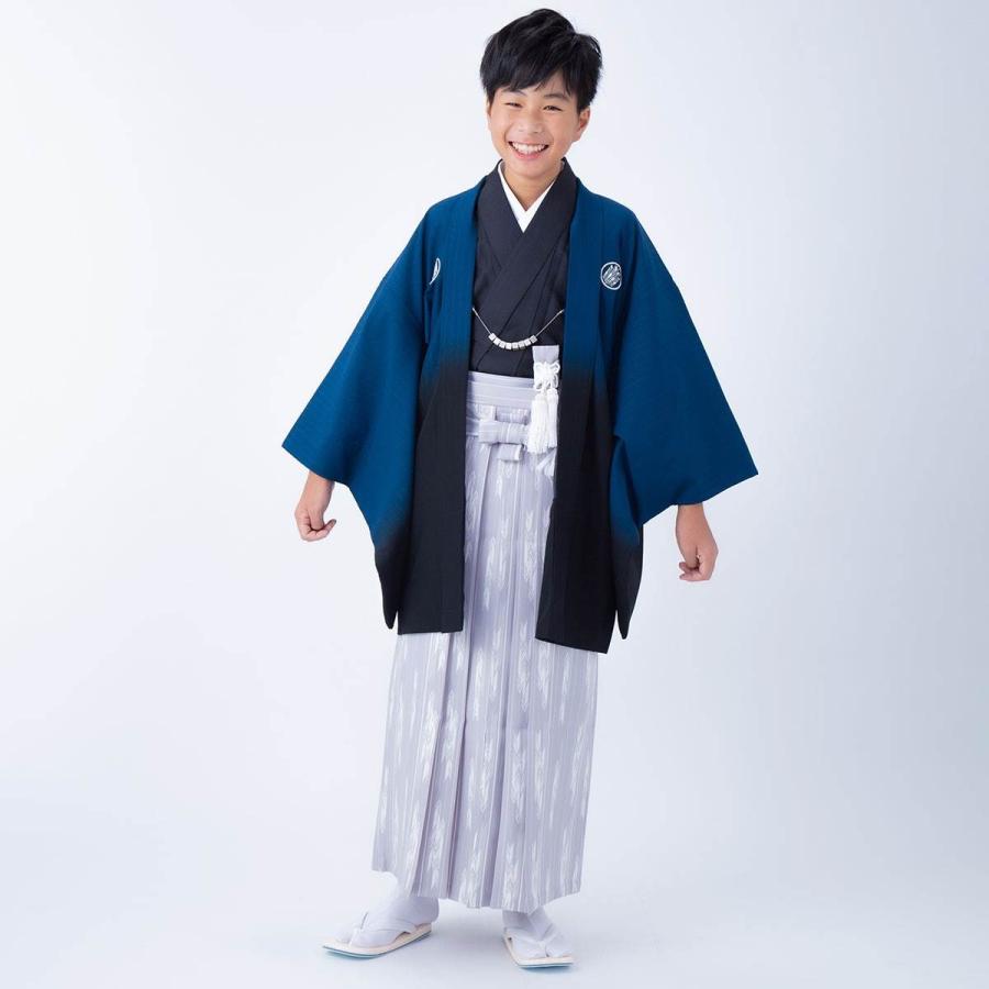 羽織袴 レンタル 男子 小学生 九重 紺黒ぼかし×柄袴 ジュニア 卒業式