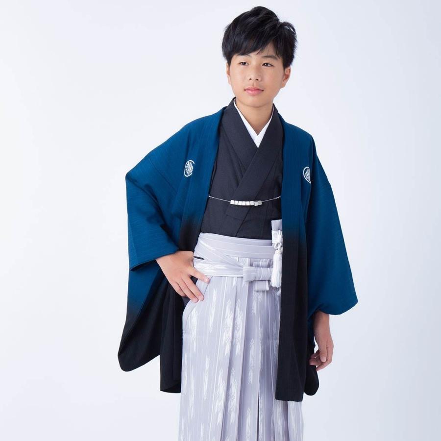 羽織袴 レンタル 男子 小学生 九重 紺黒ぼかし×柄袴 ジュニア 卒業式