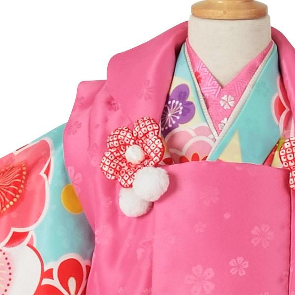 3歳 女の子 着物　ピンク　七五三　矢絣 七五三被布 : K047 【三歳女児被布】ピンク×紫 矢羽根に橘梅