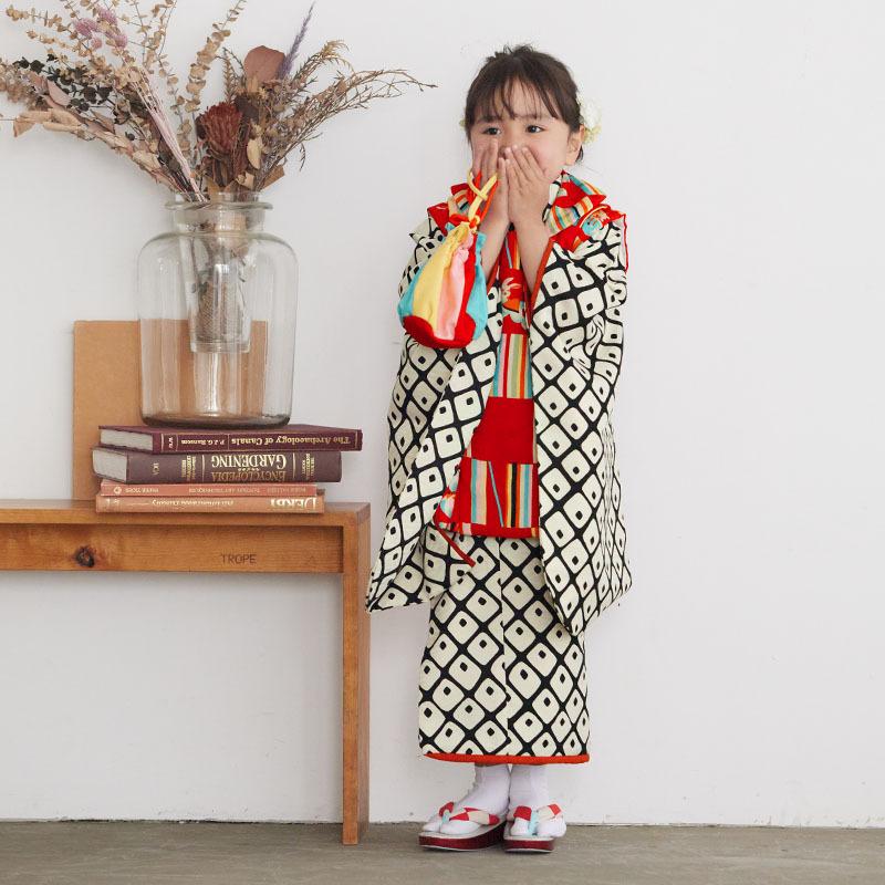 七五三♡着物 フルセット モダン 黒 赤 3歳 皮布着 ♯3693 【公式通販】