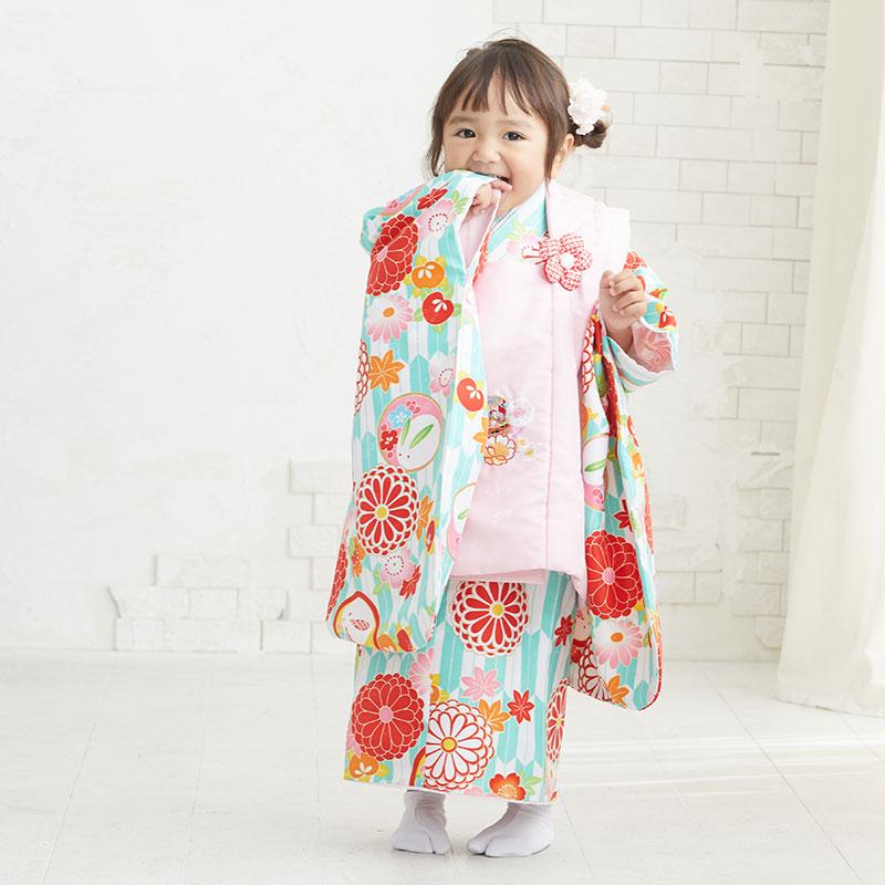 タイムセール！七五三セット 七五三 着物レンタル 3歳 753 女の子 フルセット 被布 水色桜