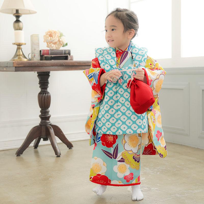 753 七五三 着物レンタル 3歳 女の子 フルセット 被布 水色