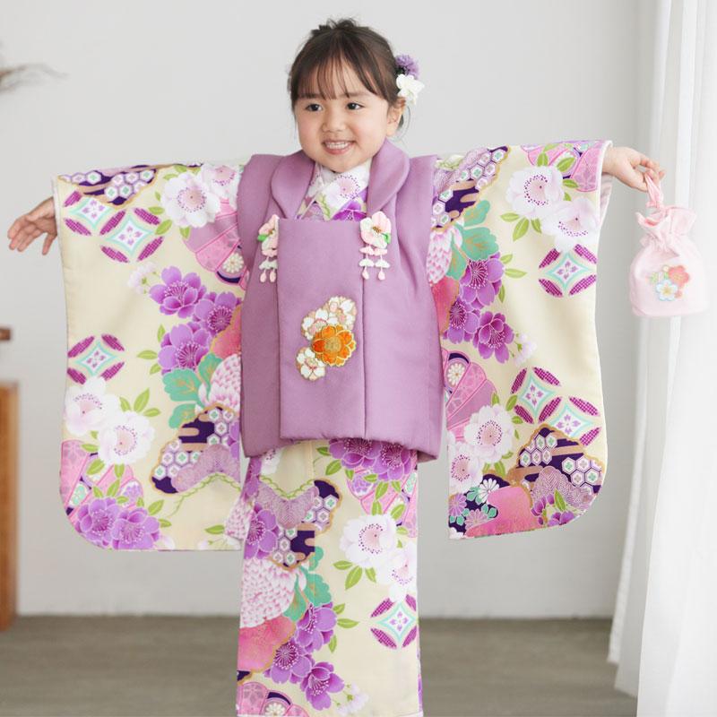 753 七五三 着物レンタル 3歳 女の子 フルセット 被布 クリーム 753 七五三 着物レンタル 3歳 女の子 フルセット 被布 クリーム