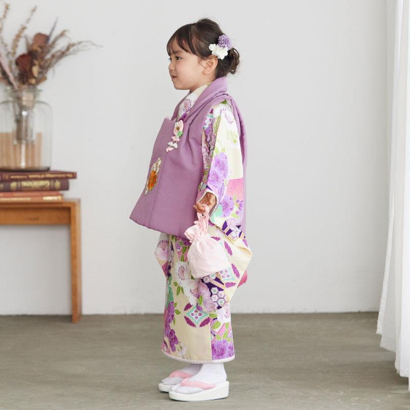 753 七五三 着物レンタル 3歳 女の子 フルセット 被布 クリーム 753 七五三 着物レンタル 3歳 女の子 フルセット 被布 クリーム