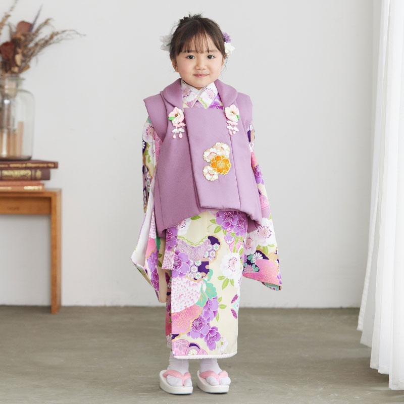 753 七五三 着物レンタル 3歳 女の子 フルセット 被布 クリーム 753 七五三 着物レンタル 3歳 女の子 フルセット 被布 クリーム
