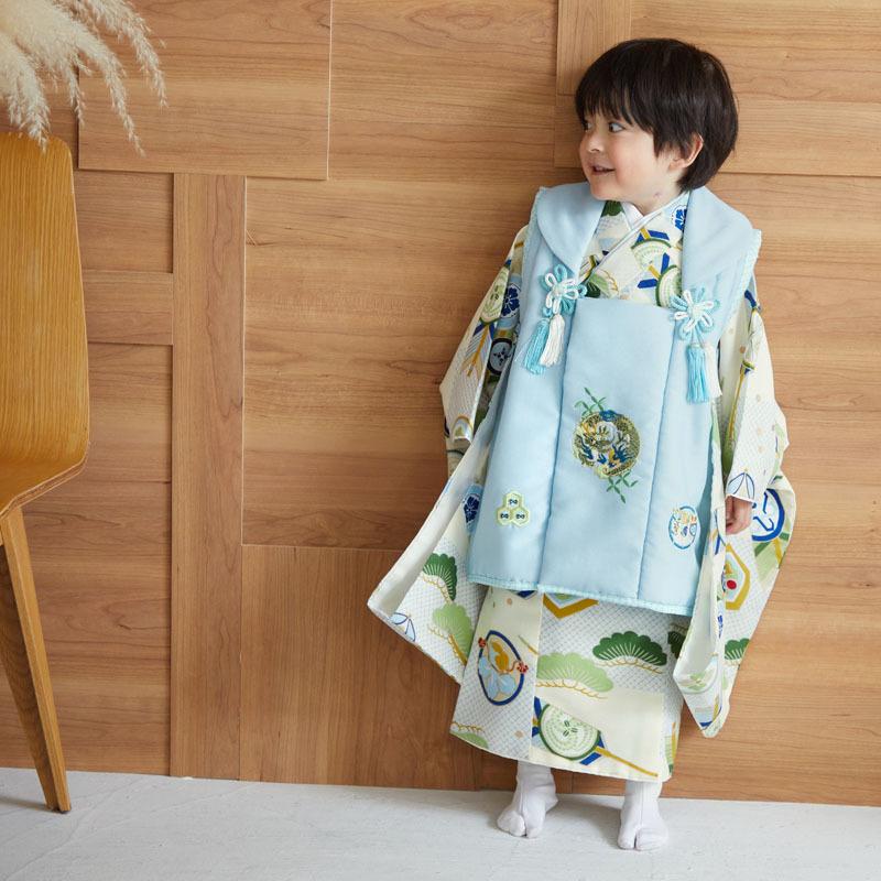 5歳七五三 男の子 乙葉 水色とクリーム色の着物 楽天市場】【レンタル