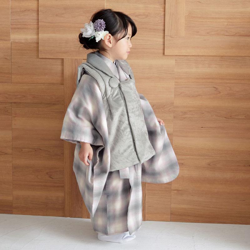七五三 着物レンタル 3歳 753 女の子 フルセット 被布 ベロア グレー