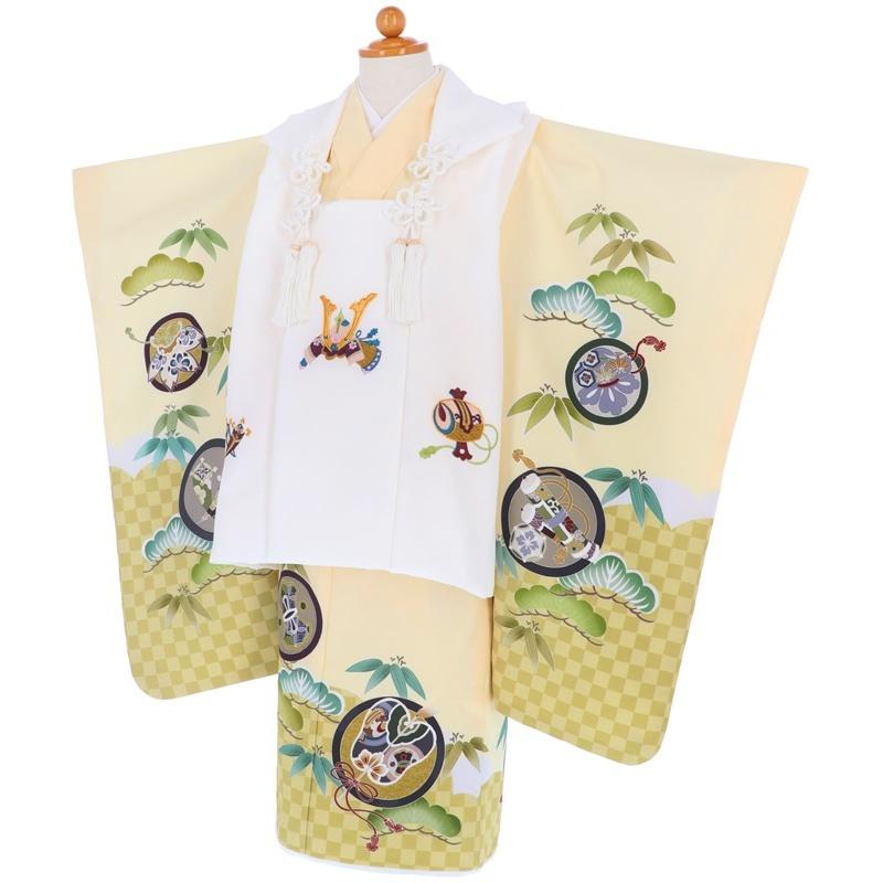 七五三 着物レンタル 3歳 753 男の子 フルセット 被布 白兜×クリーム