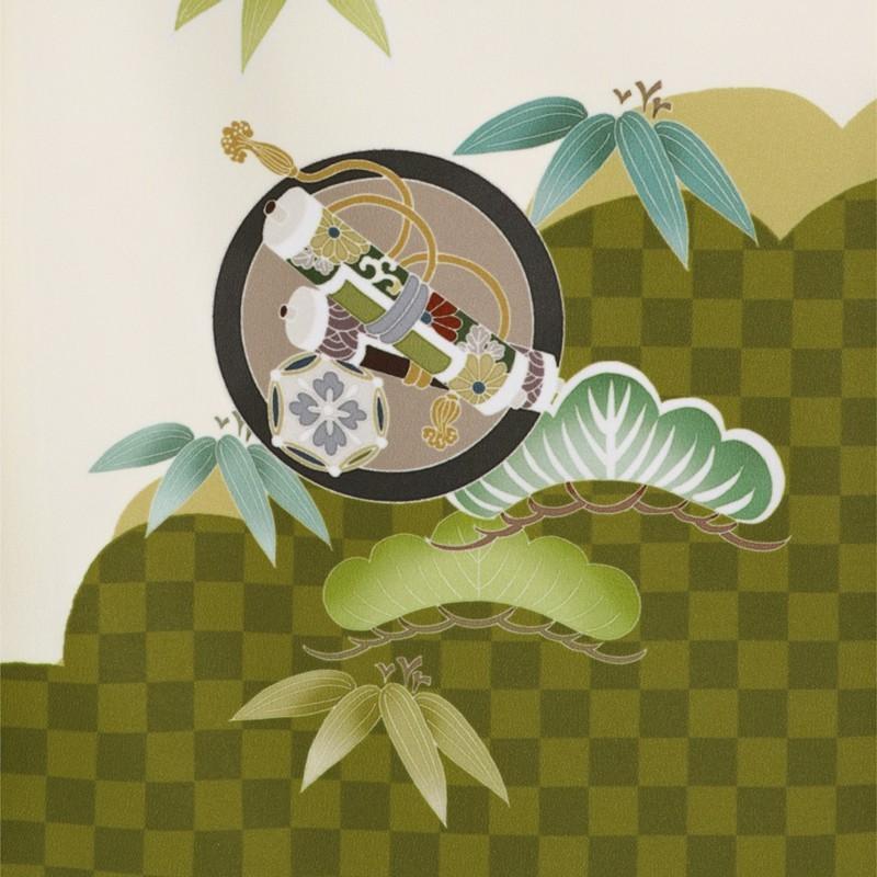 七五三 着物レンタル 3歳 753 男の子 フルセット 被布 抹茶兜×オフ