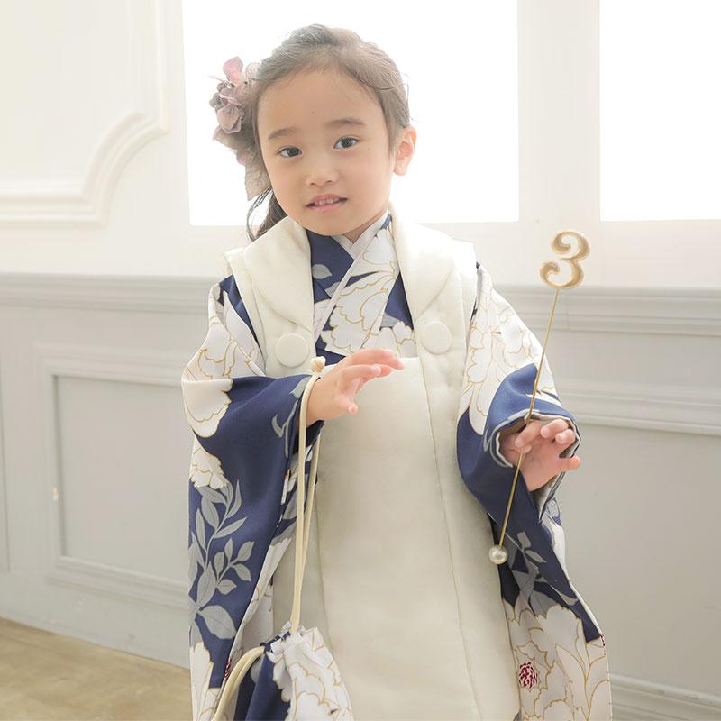 七五三 着物レンタル 3歳 753 女の子 フルセット 被布 オフホワイト