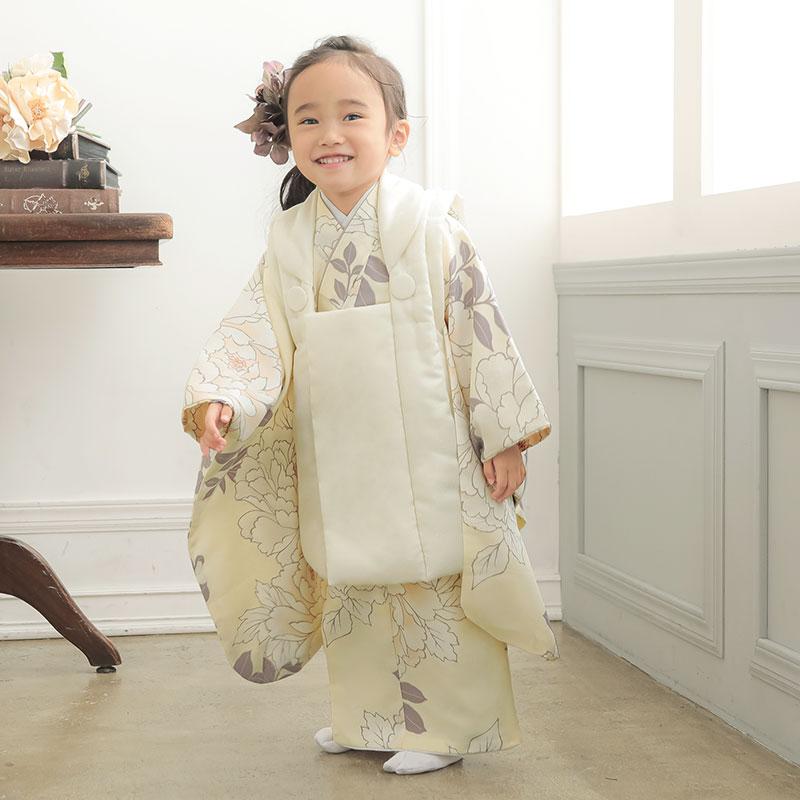 京都呉服店購入七五三  三歳 着物セット 正絹　草履 七五三 3歳 正絹お着物セット 総絞りの被布 草履 バッグ 正絹