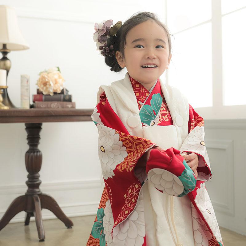 ３歳　七五三　お着物 七五三 着物レンタル 3歳 753 女の子 フルセット 被布 オフホワイト