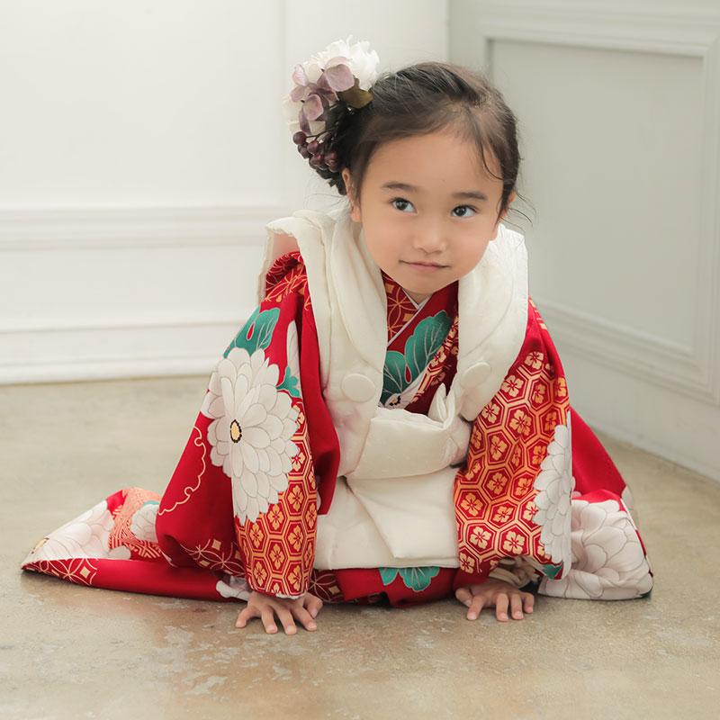 七五三 着物レンタル 3歳 753 女の子 フルセット 被布 オフホワイト
