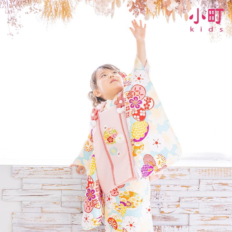 七五三 着物レンタル 3歳 753 女の子 フルセット 被布 ピンク 花丸文