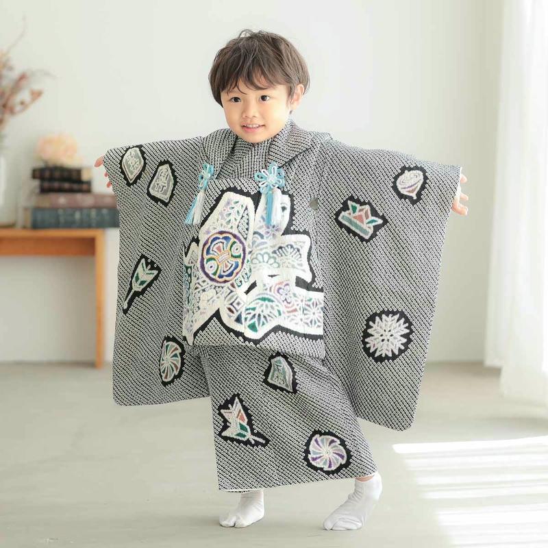 七五三 着物レンタル 3歳 753 男の子 フルセット 被布 正絹総絞り 黒