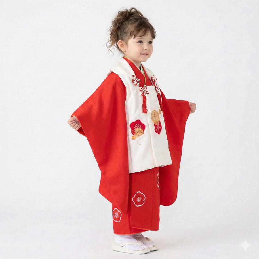 七五三 着物レンタル 3歳 753 女の子 フルセット 被布 白手毬梅×赤梅