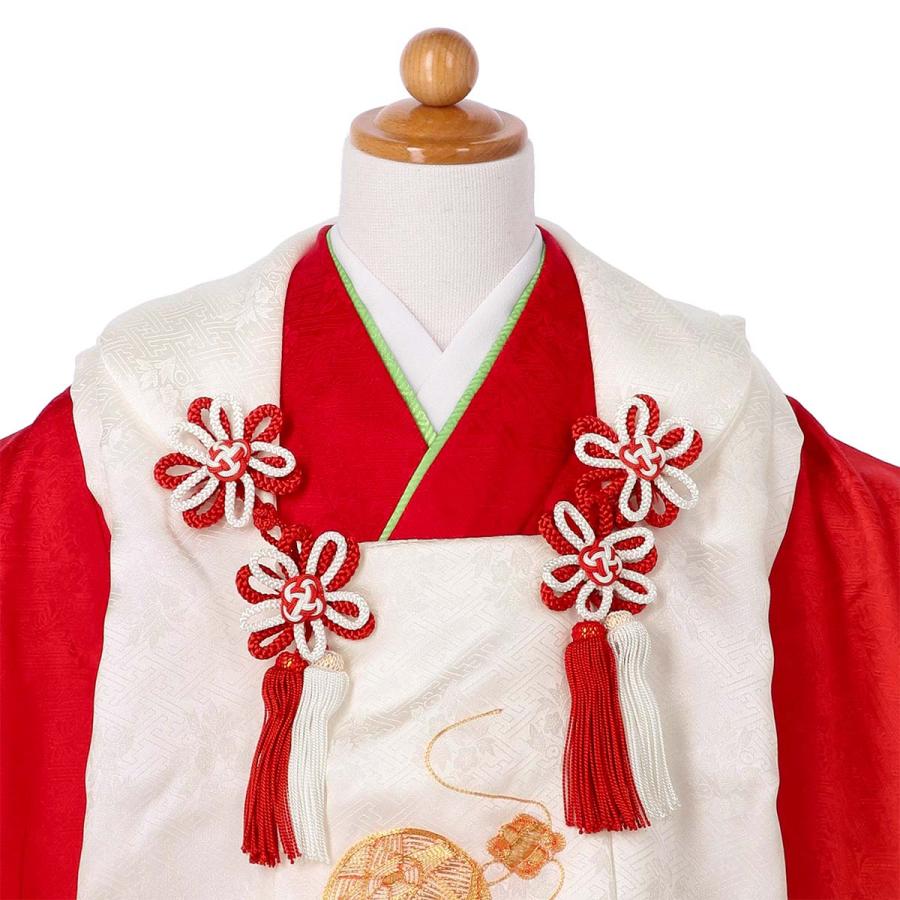 七五三★着物セット★3歳用★赤白花柄手毬 七五三 着物レンタル 3歳 753 女の子 フルセット 被布 白手毬梅×赤梅