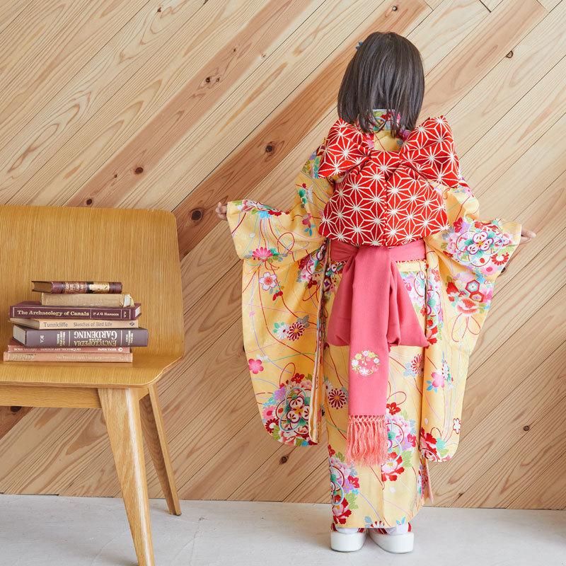 七五三 7歳着物 レンタル フルセット 黄色 花くす玉 女の子 七歳