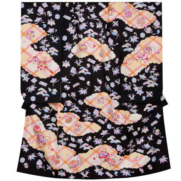 七五三 7歳着物 レンタル フルセット 黒 手鞠に宝尽くし 女の子