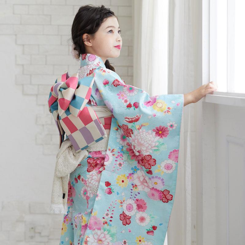 七五三の着物 七五三 7歳着物 レンタル フルセット 赤 ねじれ梅 女の子 七歳