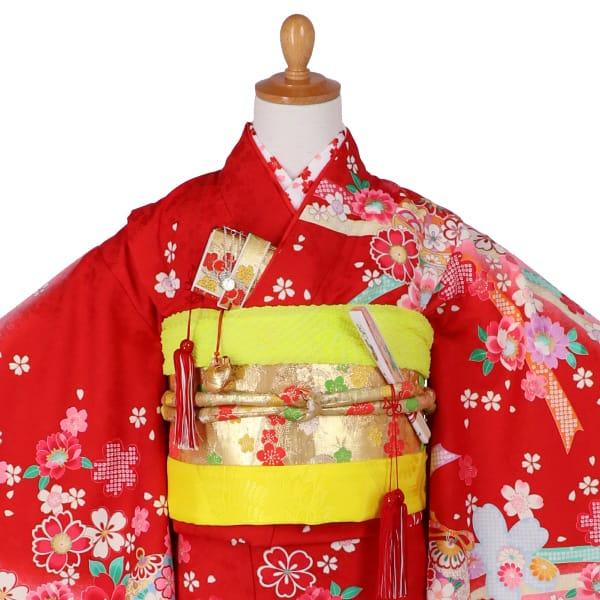 赤と白　七五三7歳着物フルセット 七五三 7歳着物 レンタル フルセット 赤 鈴と牡丹桜☆ 女の子 七