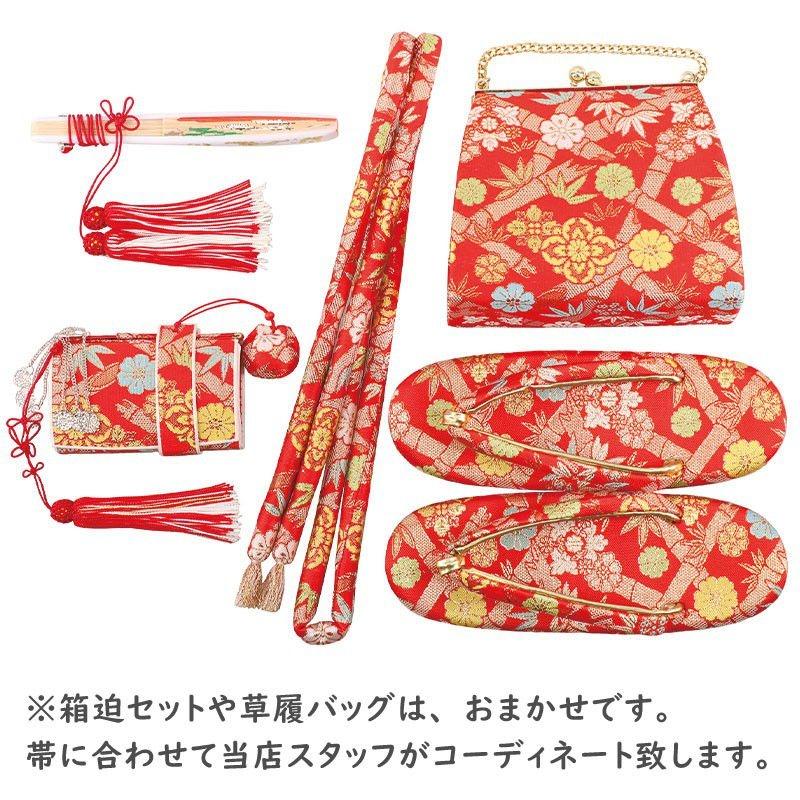 熨斗目赤い蝶と花柄の七五三着物 98cm表地正絹　未使用 七五三