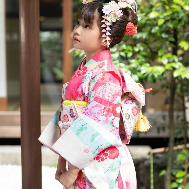 七五三 7歳着物 レンタル フルセット ピンク 花熨斗目☆ 女の子 七歳