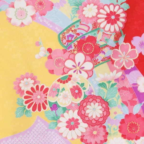 七五三 7歳着物 レンタル フルセット 黄 花熨斗目 女の子 七歳 753