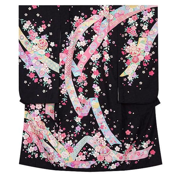 七五三 7歳 女の子 フルセット 赤×黒 毬 小物セット 61221