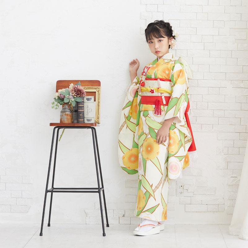 七五三 7歳着物 レンタル フルセット 紅一点 ブランド着物 クリーム色