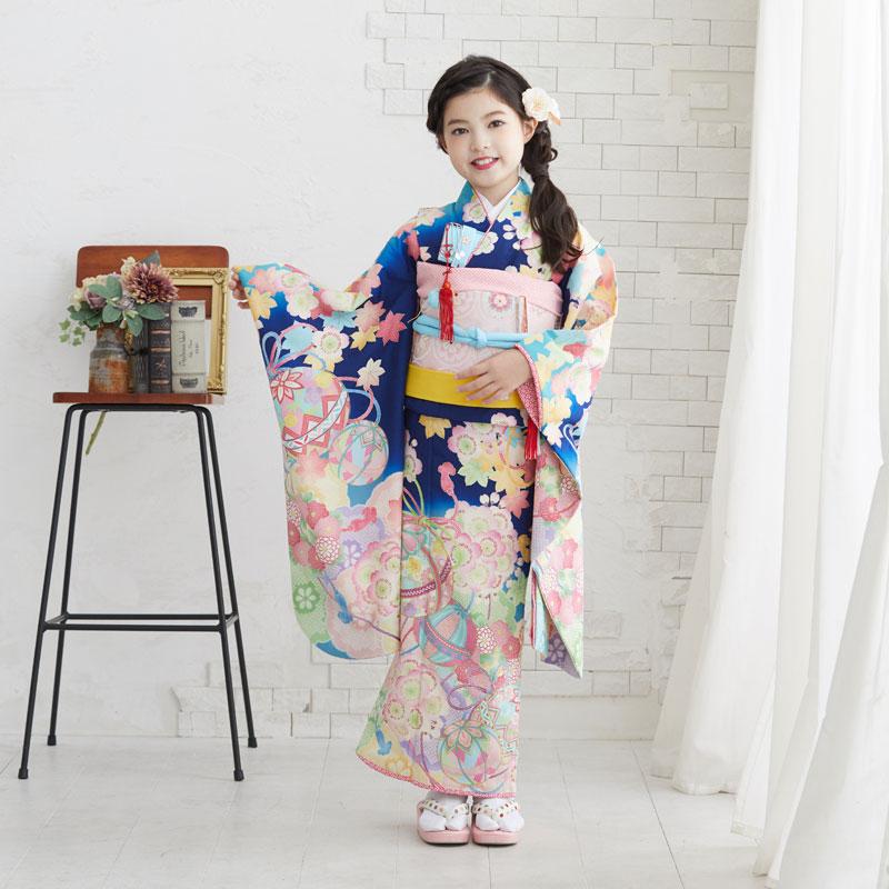 無料長期保証 1 9月利用 7歳 着物 レンタル 七五三 ひな祭り 正月 乙葉 紺 薬玉に桜楓菊 女の子 四つ身 N039 Off 高速配送 Missbargainhuntress Com