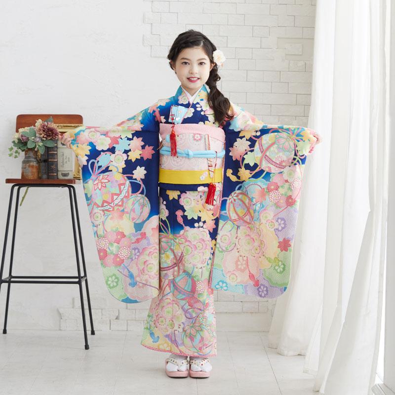 無料長期保証 1 9月利用 7歳 着物 レンタル 七五三 ひな祭り 正月 乙葉 紺 薬玉に桜楓菊 女の子 四つ身 N039 Off 高速配送 Missbargainhuntress Com