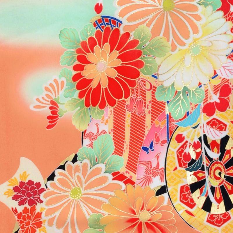 七五三 七歳‼️豪華正絹オレンジ系‼️蝶々花桜菊金彩煌びやか‼️安心フルセット 1apy065000.jpg