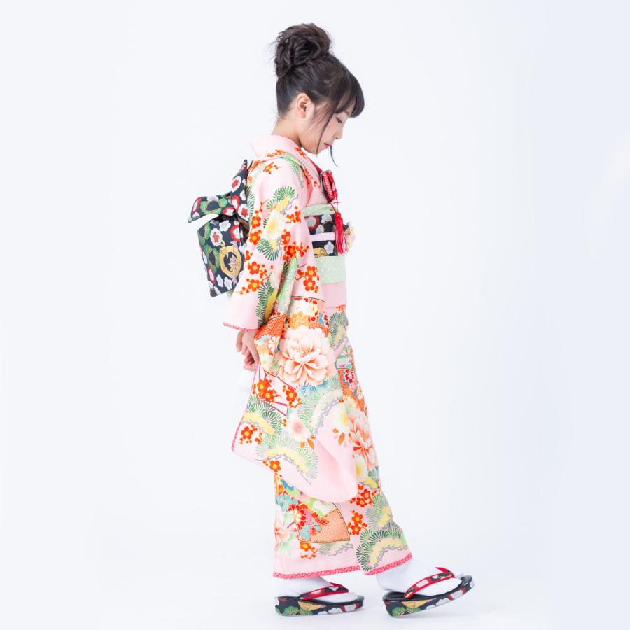 七五三 7歳着物 レンタル フルセット 乙葉 ブランド着物  ピンク 扇面松梅に牡丹 女の子 七歳 753 四つ身N056 |  | 02