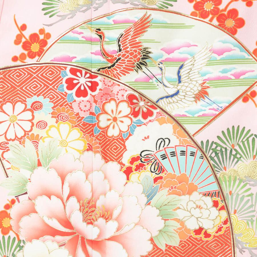 七五三 7歳着物 レンタル フルセット 乙葉 ブランド着物  ピンク 扇面松梅に牡丹 女の子 七歳 753 四つ身N056 |  | 08