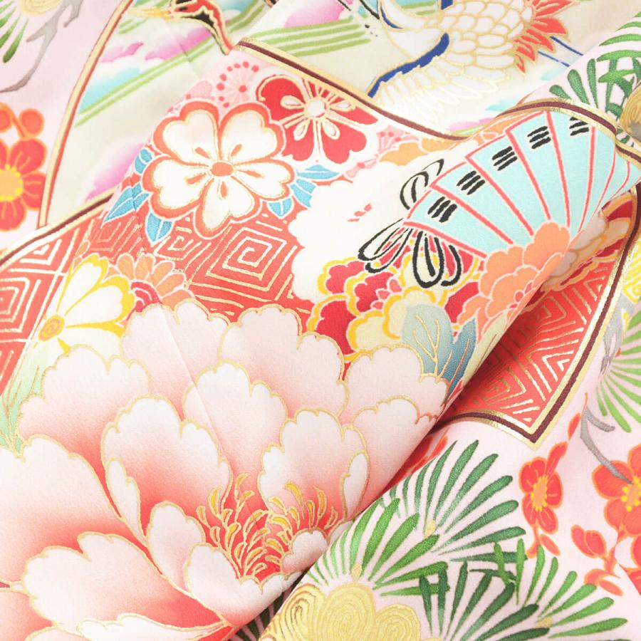 七五三 7歳着物 レンタル フルセット 乙葉 ブランド着物  ピンク 扇面松梅に牡丹 女の子 七歳 753 四つ身N056 |  | 09