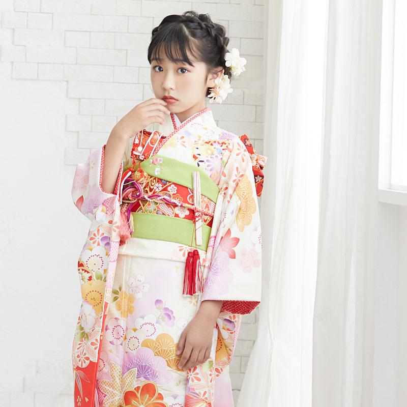 七五三 7歳着物 レンタル フルセット 式部浪漫 ブランド着物 クリーム