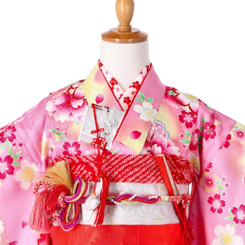 753 ７歳着物セット¨̮♡︎ 七五三 7歳着物 レンタル フルセット ピンク 桜☆ 女の子 七歳 753