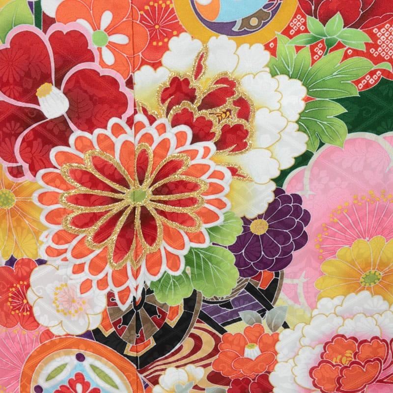 七五三　着物　7歳　女の子　13点セット　深緑　束ね熨斗　花車　四季草花　金彩 七五三 着物 7歳 女の子 13点セット 深緑 束ね熨斗 花車 四季