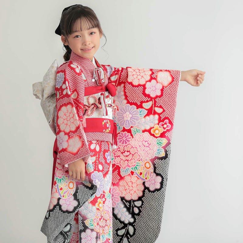 七五三 7歳着物 レンタル フルセット 赤 総絞り 牡丹に手毬 女の子 七